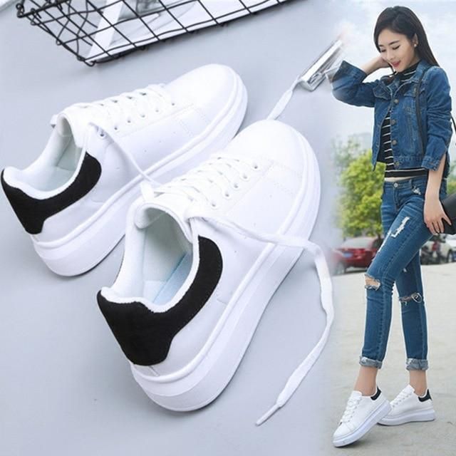 Zapatillas Con Platafora Para Ujer, De Alla Transpirable Con Parches, Zapatos Casuales Cóodos, Versátiles De Oda, Estilizadores, Con Cuña Oculta | Oda De Ujer | SHEIN Colobia